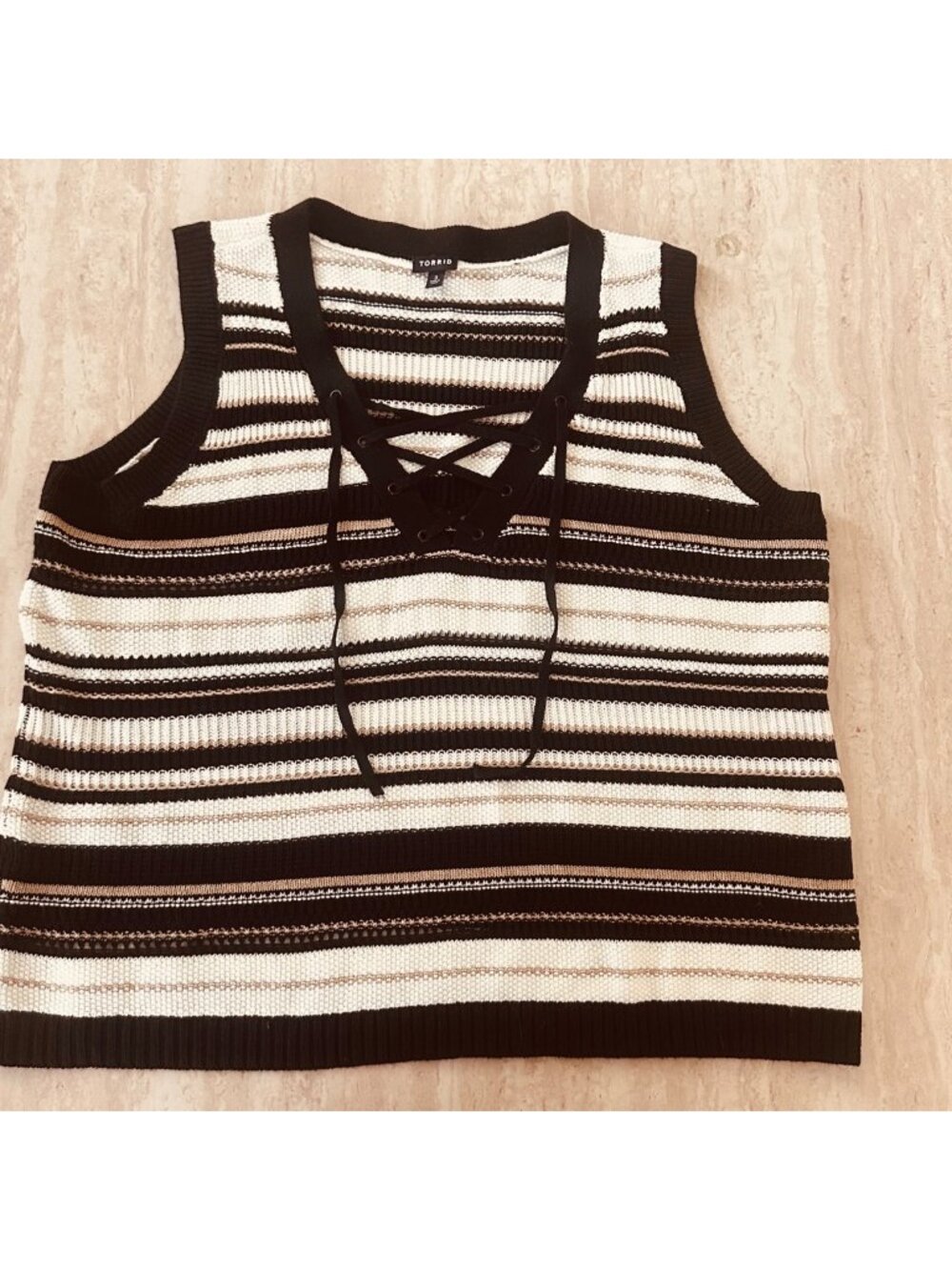 Torrid Womens Striped Knit Lace-Up Tank Top Size 3X Preppy Milkmaid Academia 90s